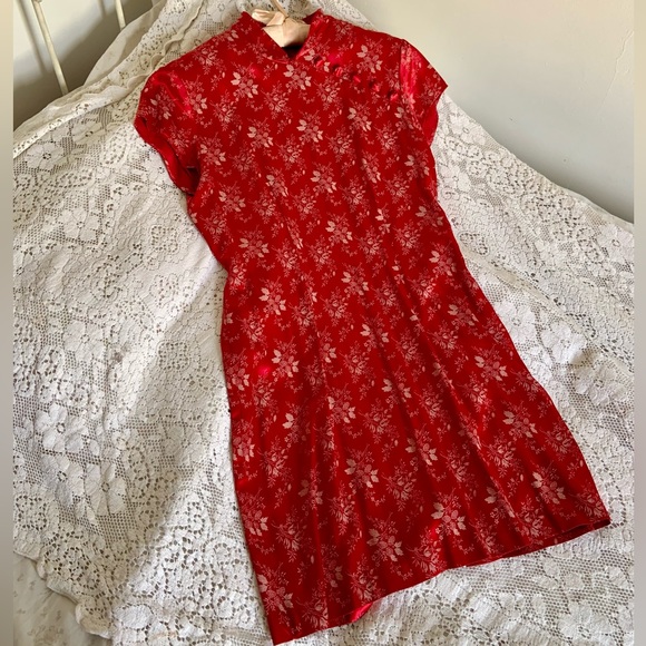 Vintage Knapp Studio Cheongsam Chinese red floral 90s y2k dress - Picture 1 of 6